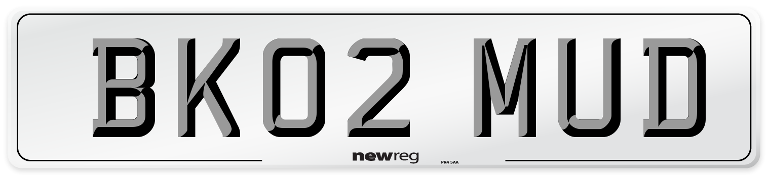 BK02 MUD Number Plate from New Reg